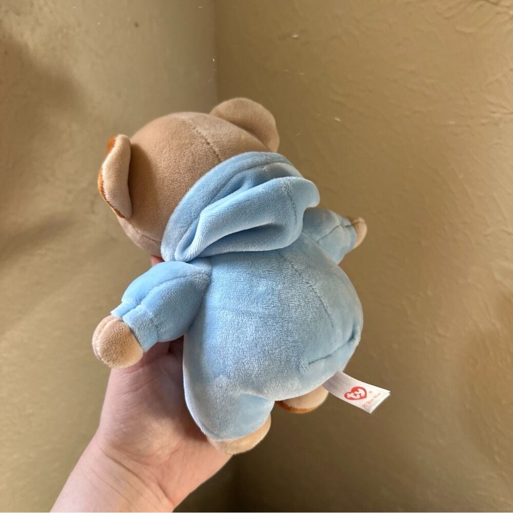 2021 Ty PJ Bear Blue Plush With Hood Stuffed Animal Toy 7" - Picture 8 of 9